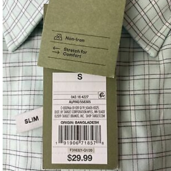 Goodfellow & Co Long Sleeve Alpine Green And White Checked Shirt Size S - Picture 3 of 8